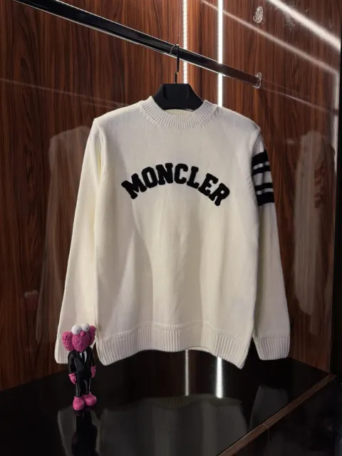 Moncler Nakış Logo Triko Kazak, Beyaz