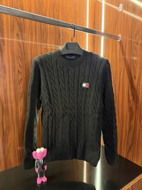 Tommy Hilfiger Slikon Logo Örgü Kazak, Siyah