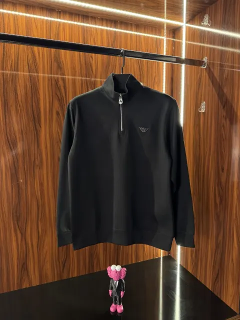 Emporio Armani Metal Logo Yarım Fermuar Sweatshirt, Siyah