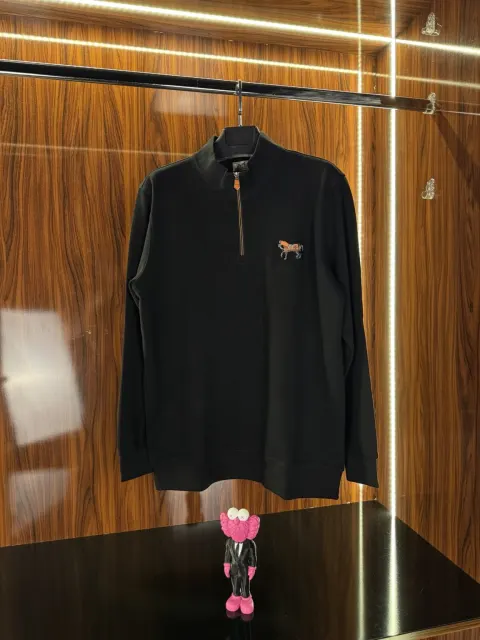 Hermes Nakış Logo Yarım Fermuar, Siyah