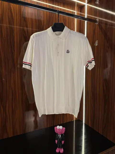 Moncler Şerit Detay Polo Yaka Triko, Beyaz