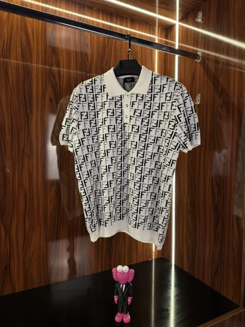 Fendi Monogram Logo Polo Yaka Triko, Beyaz