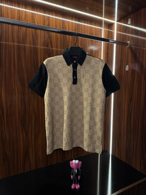 Gucci Kabartma Logo Polo Yaka, Siyah/Kahve