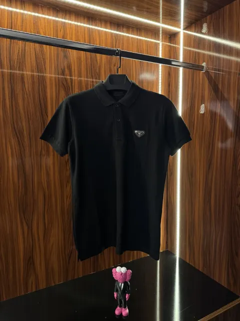 Prada Metal Logo Polo Yaka, Siyah
