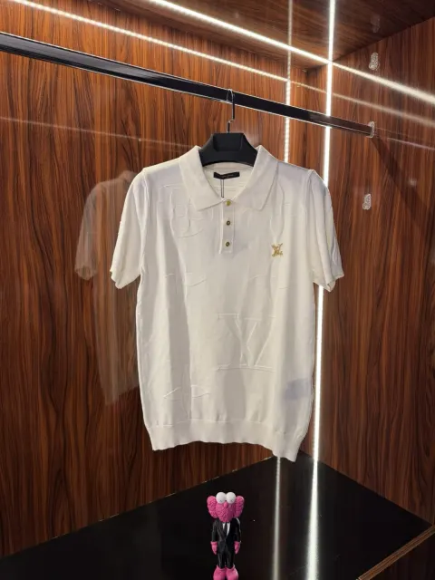 Louis Vuitton Gold Logo Polo Yaka Örme Triko, Beyaz