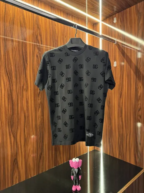 Dolce Gabbana Kadife Logo T-Shirt, Siyah