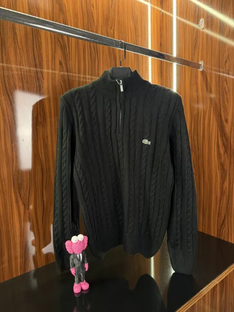 Lacoste Nakış Logo Yarım Fermuar Kazak, Siyah