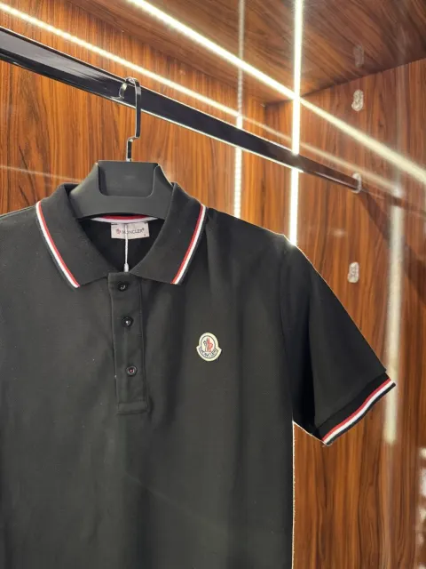 Moncler Şeritli Polo Yaka, Siyah