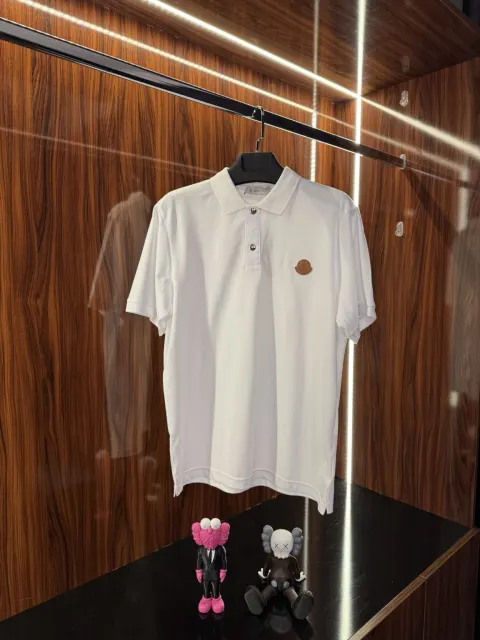 Moncler Deri Logo Polo Yaka, Beyaz