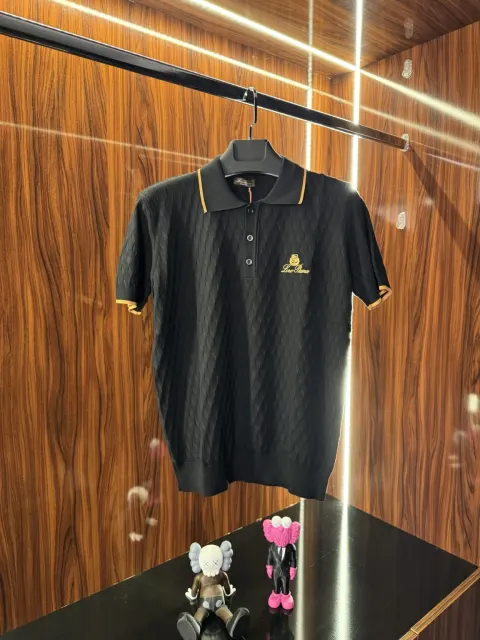 Loro Piana Nakış Logo Polo Yaka Triko, Siyah