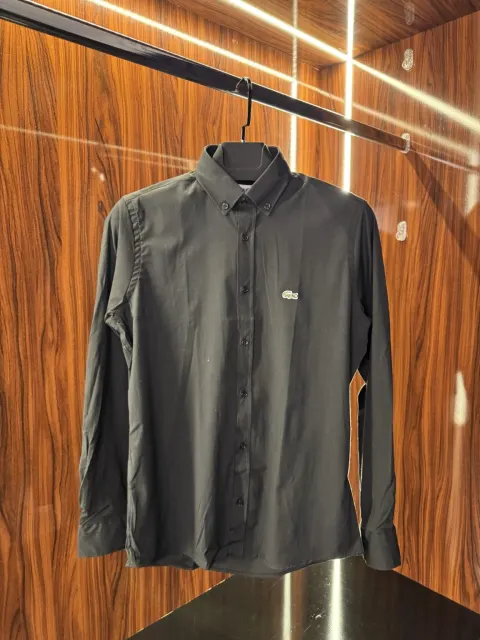 Lacoste Nakış Logo Keten Gömlek, Siyah