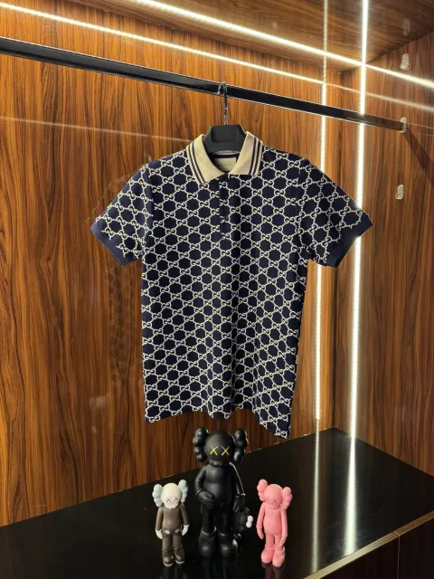 Gucci Monogram Logo Polo Yaka, Lacivert/Kahve