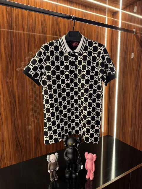 Gucci Monogram Logo Polo Yaka, Siyah/Krem