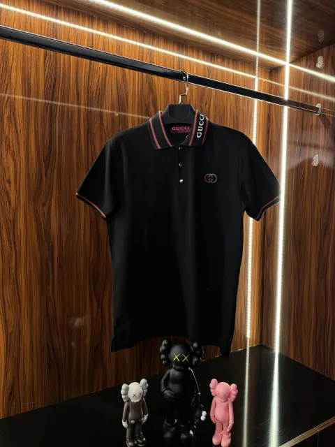 Gucci Nakış Logo Yaka Detaylı Polo Yaka, Siyah