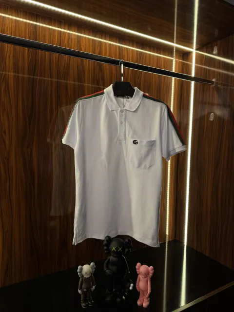 Gucci Nakış Logo Şeritli Polo Yaka, Beyaz