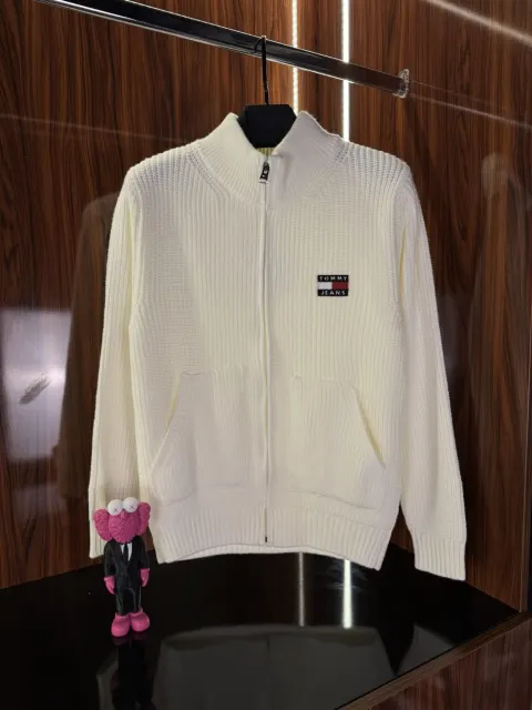 Tommy Hilfiger Nakış Logo Triko Hırka, Beyaz