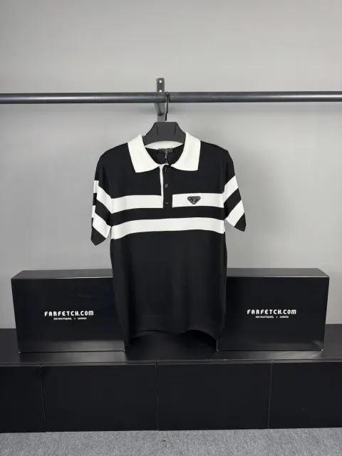 Prada Şeritli Polo Triko, Siyah