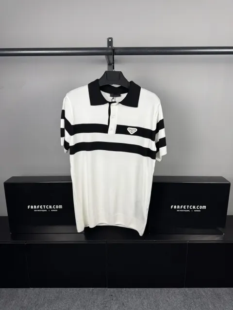 Prada Şeritli Polo Triko, Beyaz