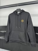 Hermes Nakış Turuncu Logo Hoodie | Siyah