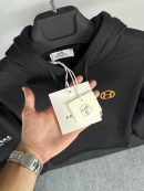 Hermes Nakış Turuncu Logo Hoodie | Siyah