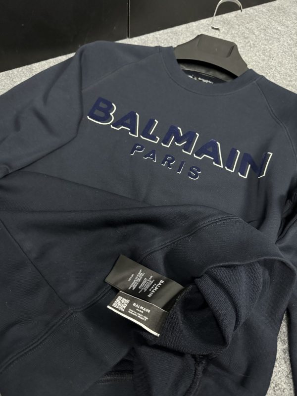 Balmain Kadife Logo Sweatshirt | Lacivert - Image 6