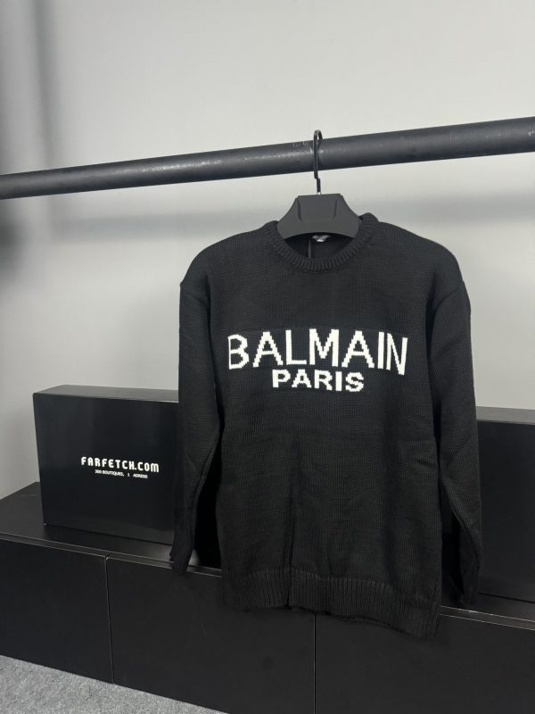 Balmain Nakış Logo Örme Kazak | Siyah - Image 2