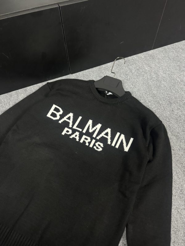 Balmain Nakış Logo Örme Kazak | Siyah - Image 4