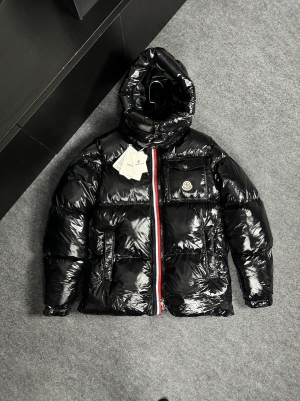 Moncler Şeritli Parlak Mont | Siyah