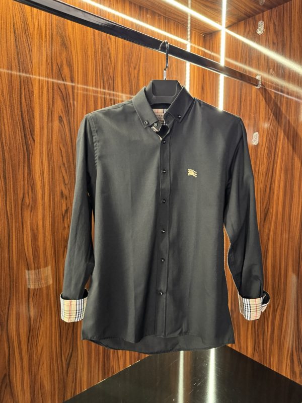 Burberry Nakış Logo Keten Gömlek | Siyah