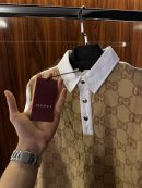 Gucci Kabartma Logo Polo Yaka | Beyaz/Kahve