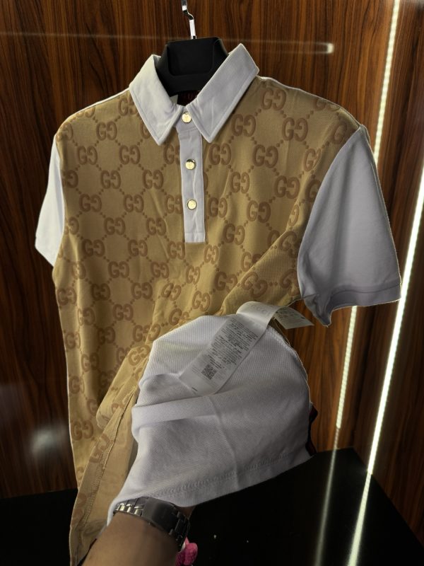 Gucci Kabartma Logo Polo Yaka | Beyaz/Kahve - Görsel 5