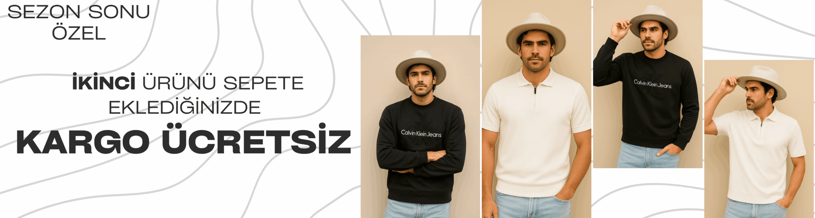 Siyah ve Beyaz, Fotoğraf Kolajlı Moda Markası İndirim Kampanyası Reklam Bandı Banner (3280 x 880 piksel)