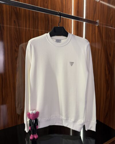 Guess Metal Logo Basic Sweatshirt | Beyaz