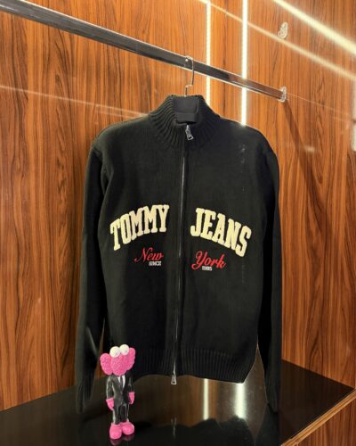 Tommy Hilfigher Süzene Logo Triko Hırka | Siyah